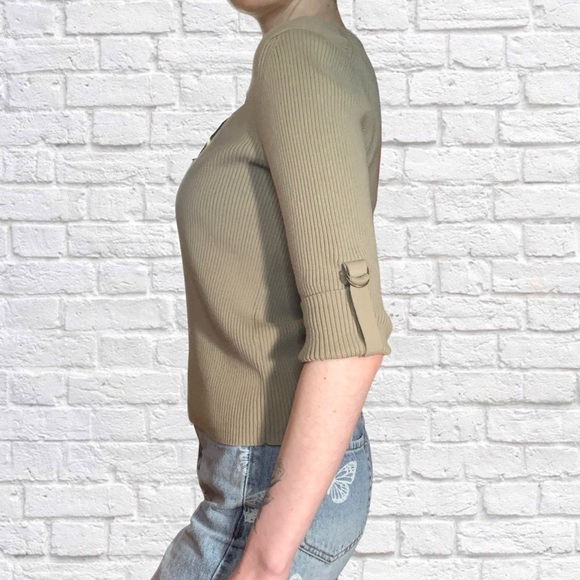 The Limited green knit roll tab sleeve sweater M - Picture 4 of 6